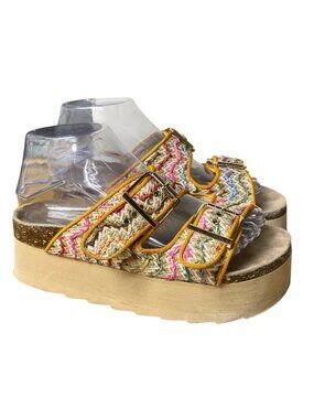 Colors of California Raffia Braided Buckle Platform Sandals Sz 37 (EU) Retro